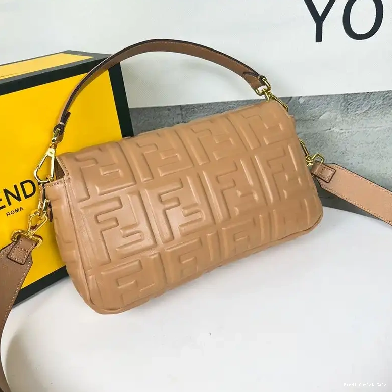 Affordable Nappa Medium In Brown Fendi Baguette Bag FF Motif Leather 0612